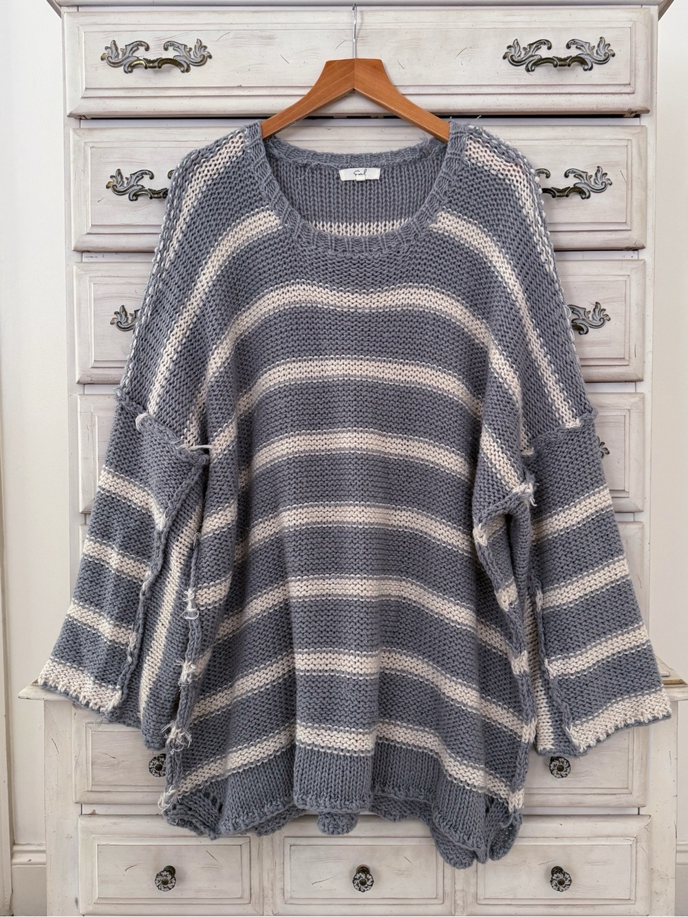 Vici Grey Striped Oversized Chunky Knit Sweater